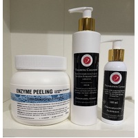 Enzyme Peeling Powder, Foaming Cleanser and Preparation Lotion